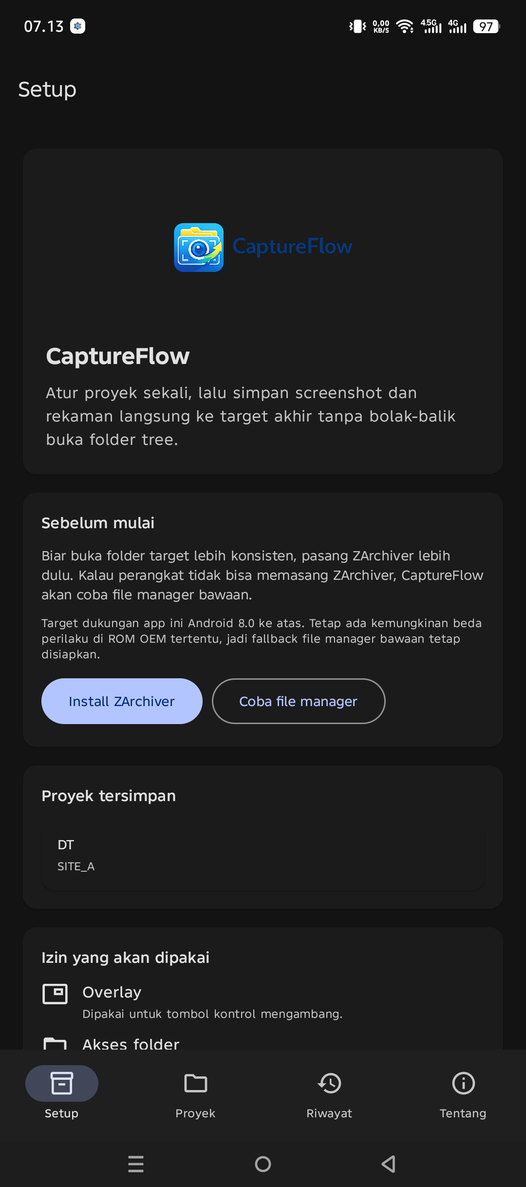 Layar setup CaptureFlow